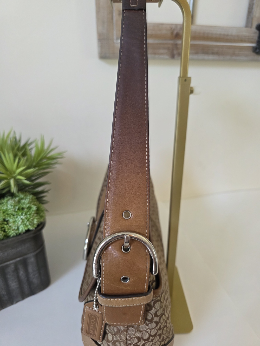 Coach Soho Signature Large Flap Shoulder Bag Brown Jacquard Canvas Leather Trim - Picture 8 of 16